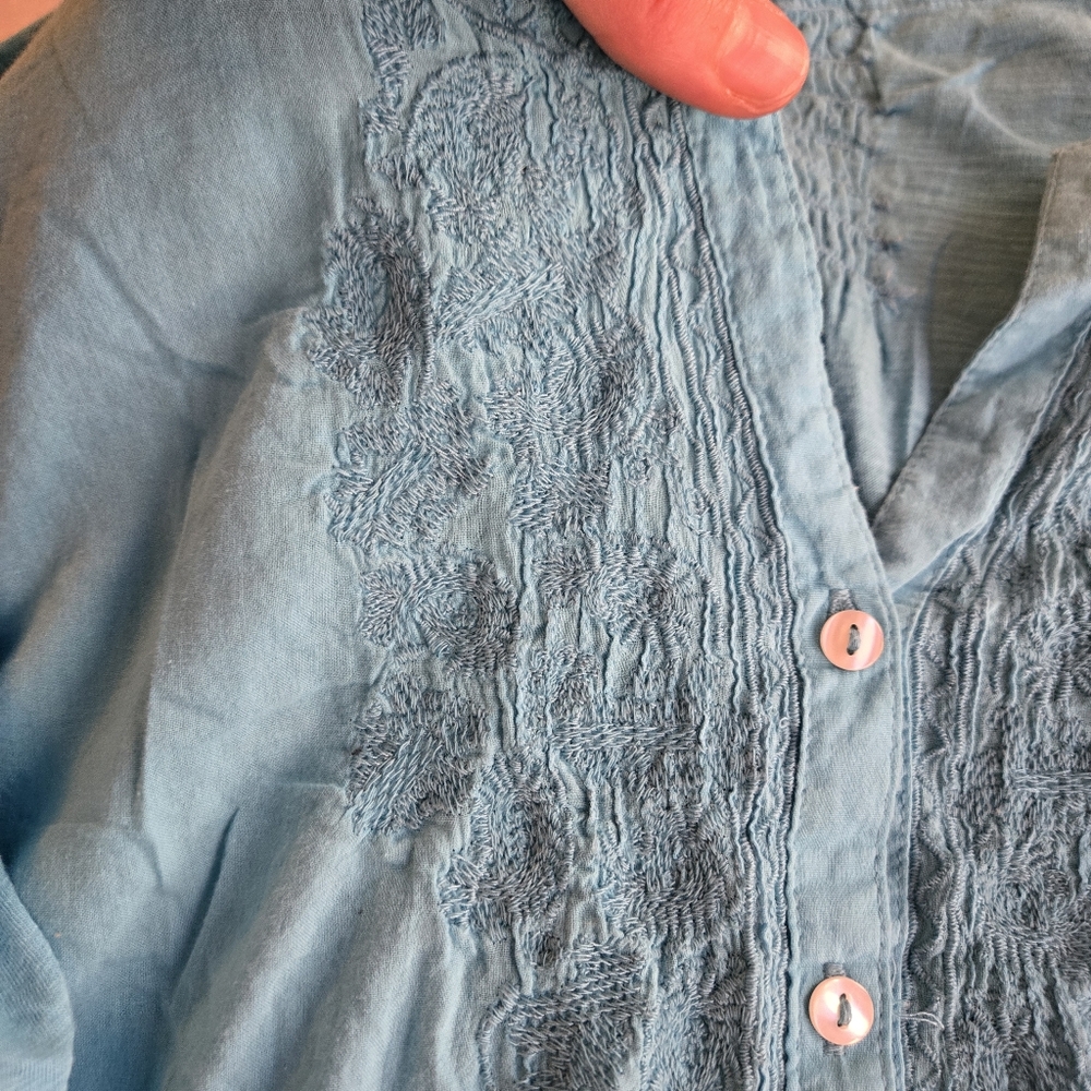 Nine West Two tops: teal blue and aqua soft blouse tops - Picture 5 of 9